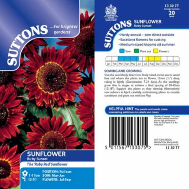 THOMPSON & MORGAN Thompson&morgan - Sunflower Ruby Sunset 1 Seed Packet (20 Seeds) 133077
