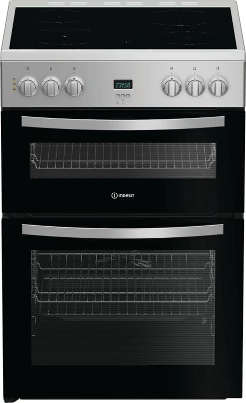 Indesit IDE6VDCS1 Double Oven Electric Cooker with Ceramic Hob - Silver - A/A Rated