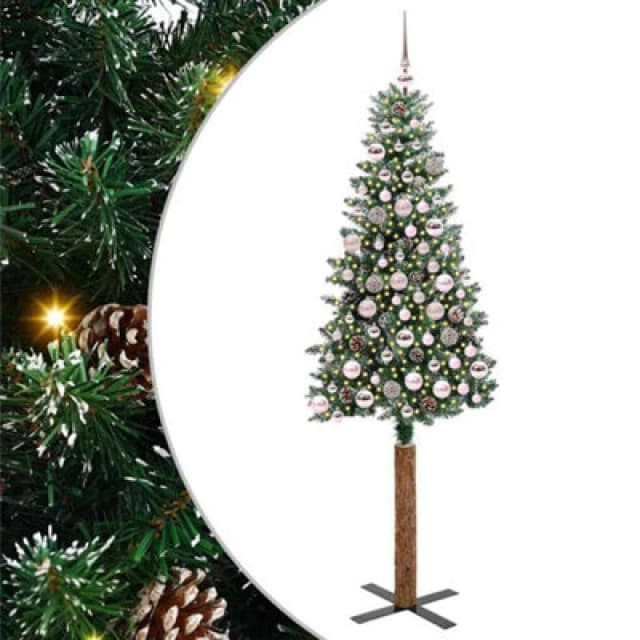 vidaXL Slim Christmas Tree with 300 LEDs, Pink Balls Green and White 180 cm, Green 3394901