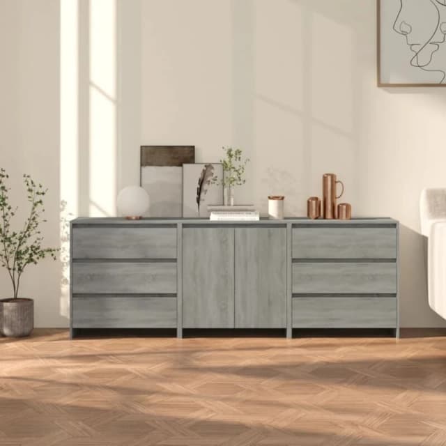 VIDAXL 3 Piece Sideboard Grey Sonoma Engineered Wood Vidaxl 8720286903698
