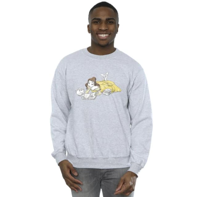 Disney Men Beauty And The Beast Belle Reading Sweatshirt in Grey Size: Small Grey S Male 5063153494435