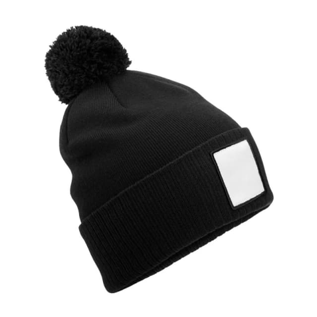 Beechfield Beechfield Men Pom Pom Applique Patch Beanie in Black One Size Male 5063693968014