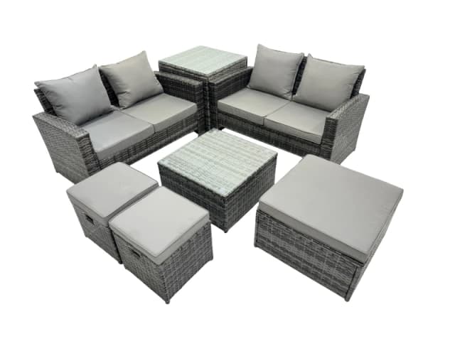 Fimous Lounge Double Seat Sofa Coffee Table Set with Side Table 3 Stools in Dark Grey Dark Grey Unisex