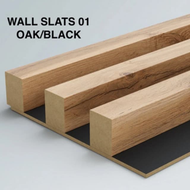 Furneo Wall Slats Decorative Wooden Panels Lamele Oak On Black 240Cmx88Cm