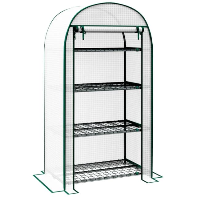 Outsunny Mini Greenhouse, Portable Green House with 4-tier Shelves, 80 x 49 x 160cm White - White - Outsunny 5056725389826