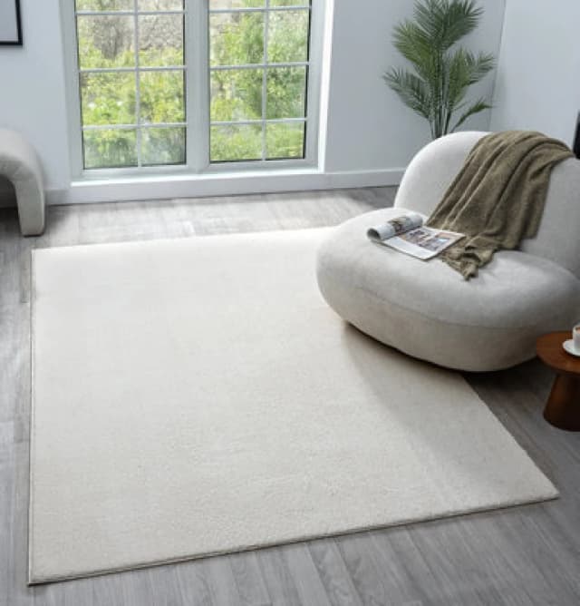 Comfy Washable Low Pile Living Room Area Rug - Anti Slip Felt Backing Cream 120Cm X 160Cm
