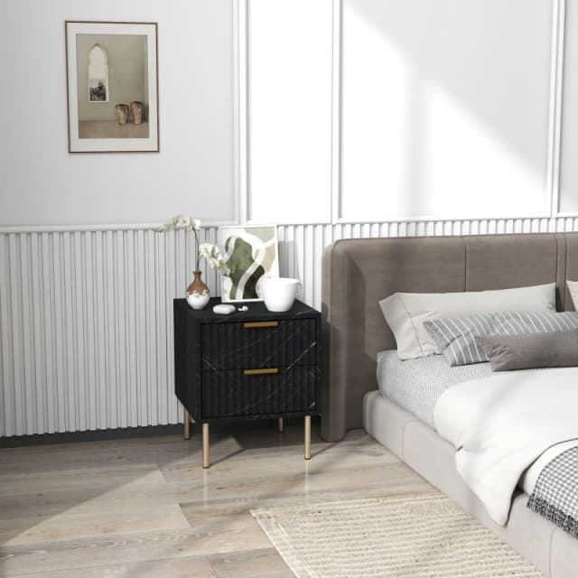 HOMCOM Bedside Table Bedside Cabinet with 2 Drawers for Bedroom Black