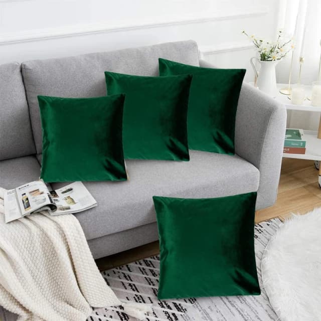 Alan Symonds Plain Velvet Cushion Set of 4 Green unisex 45x45cm