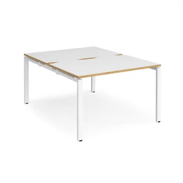 Adapt Bench Desk 2 Person Starter Rectangular Desks 1200mm White/Oak Tops With White Frames 1600mm Depth Adapt White/Oak E1216-SB-WH-WO