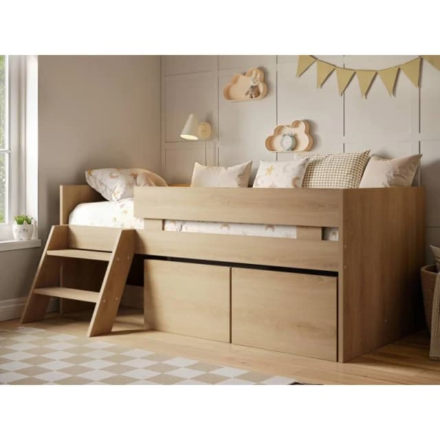 Flair Logan Single Storage Low Sleeper Bed in Brown Brown Unisex Single