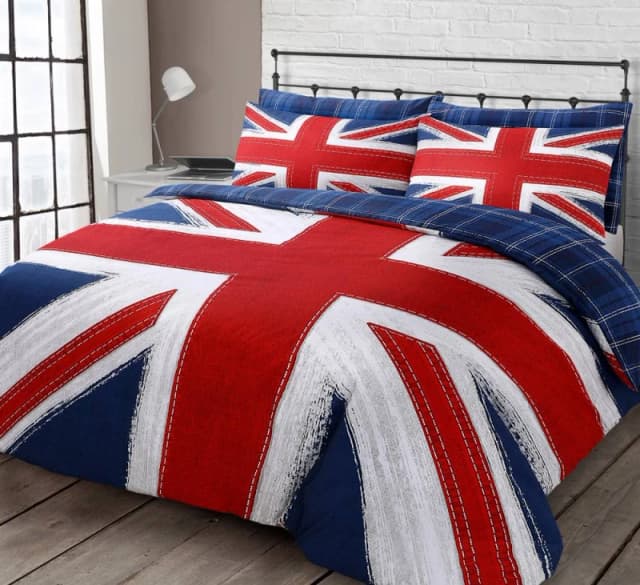 Velosso Union Jack Reversible Cotton Rich Printed Duvet Cover & Pillowcase Set in Blue Size: Single Blue Unisex Single
