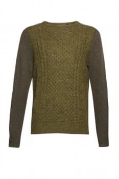 Mens French Connection Mohair Cable Mix Jumper Green