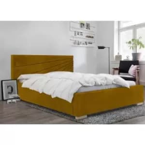 Fenna Upholstered Beds - Plush Velvet, Small Double Size Frame, Mustard - Mustard