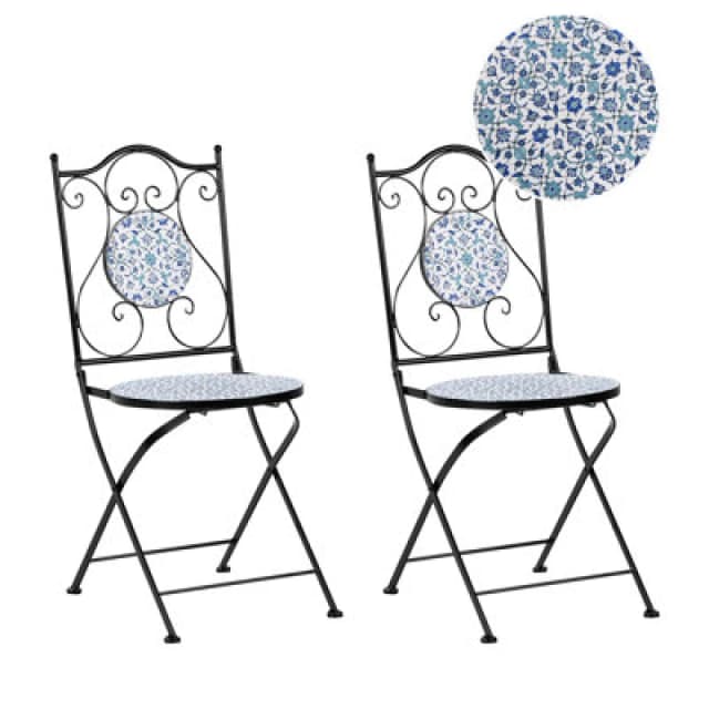 Beliani Set Of 2 Garden Chairs Chapeco Folding Metal Black