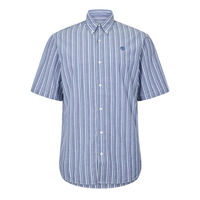 Timberland Mens Striped Short Sleeve Oxford Shirt Dark Denim Yd male S