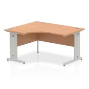 Impulse 1400mm Left Hand Crescent Desk Oak Top Silver Cable Managed Leg