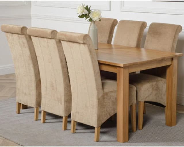 Thats Furniture Oslo 180 x 90cm Large Oak Dining Table & 6 Montana Fabric Chairs in Beige Beige Unisex 180 x 90 cm