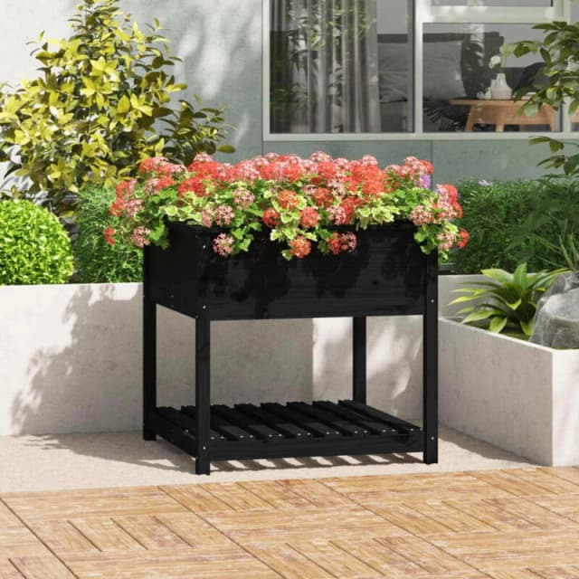 VIDAXL Planter with Shelf Black 82.5x82.5x81cm Solid Wood Pine Vidaxl 823798