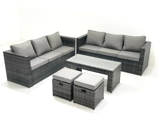 Fimous Garden Outdoor Rattan Furniture Set with Sofa Coffee table 2 Small Footstools Dark Grey Mixed Dark Grey
