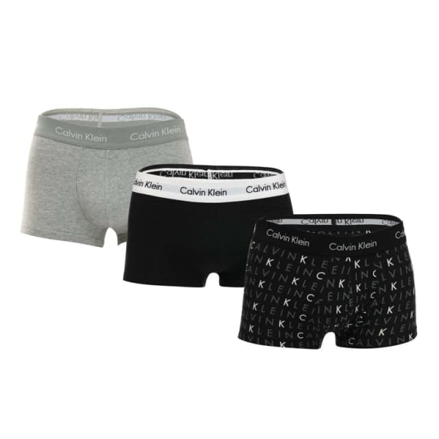 Calvin Klein 3 Pack Plain / Print Low Rise Trunks - Black/Grey, Size S, Men Black/Grey RKTHJ Male S