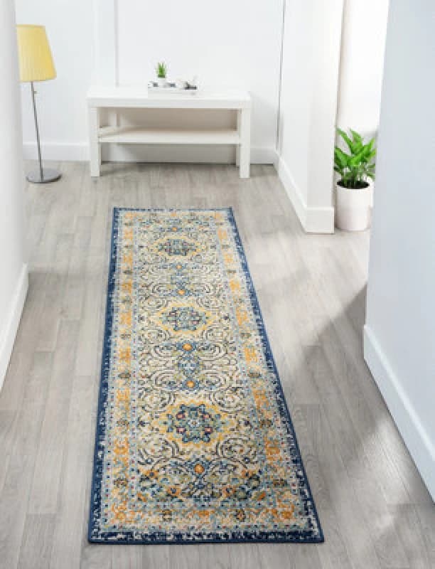 San Marino Living Room Area Rug - Low Pile Medallion Floral Design Muti Coloured 60Cm X 220Cm