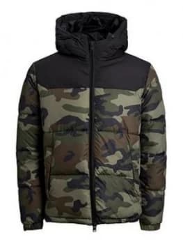 Jack & Jones Junior Boys Camo Print Hooded Padded Coat - Camouflage