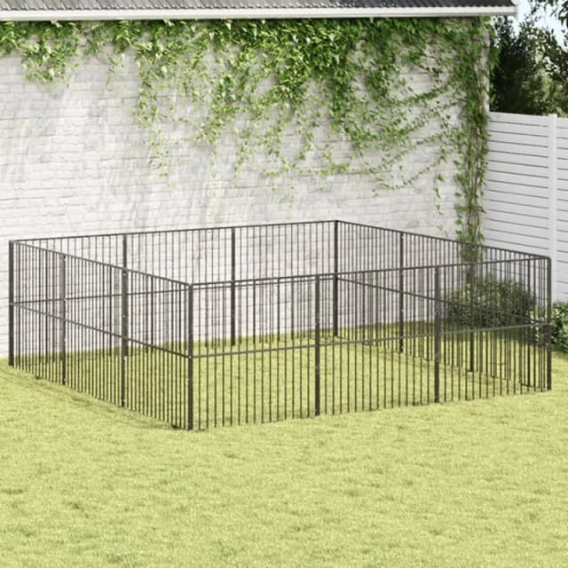 vidaXL Dog Playpen 12 Panels Black Galvanised Steel, Black 3209554