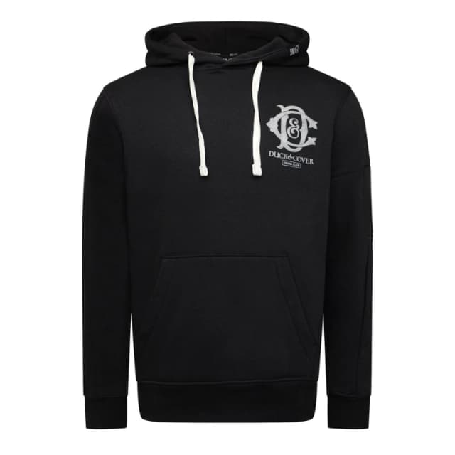 Duck and Cover Mens Randolph Functional Hooded Sweatshirt with Pocket in Black Size: Large Black Male L
