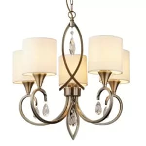Alberto 5 Light Multi Arm Ceiling Pendant Antique Brass, Cream with Crystals, E14