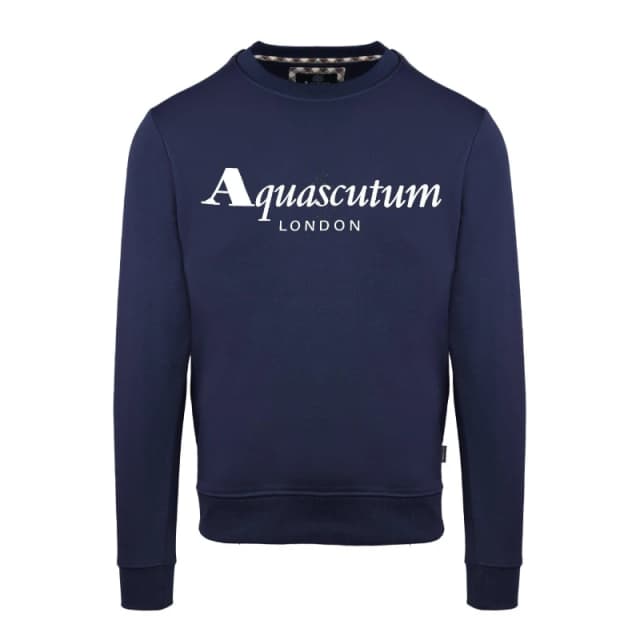 Aquascutum Mens Roundnk Sweat Crew Sweatshirt Crew Sweaters Small Blue 52346918350