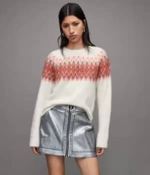 AllSaints Womens Clyde Jacquard Jumper, White, Size: XS