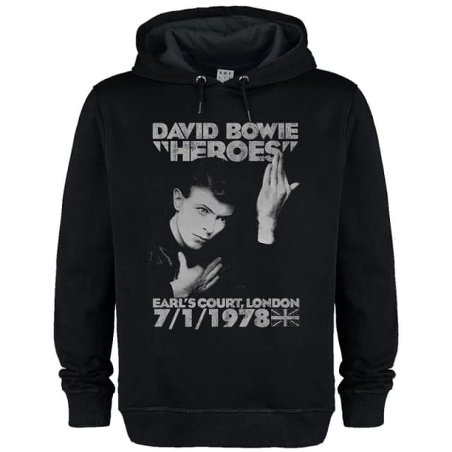 Amplified Amplified Men Heroes 1978 David Bowie Hoodie in Black Size: X-Small Black XS Male 5063425489350