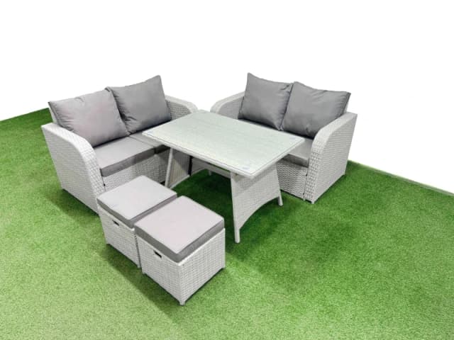 Fimous 6 Seater Outdoor Love Sofa Set Rattan Garden Furniture Set in Light Grey Light Grey Unisex