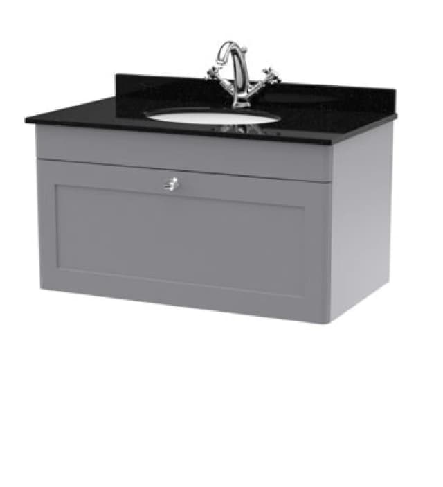 nuie 800mm Wall Hung 1 Drawer Vanity & Marble Top 1TH - Satin Grey CLC296BR1