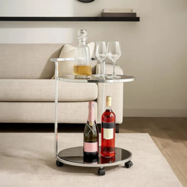 Orsina Elegant 2 Tier Silver Finish Drinks Trolley, Versatile Drinks Trolley For Parties, Durable Drinks Trolley