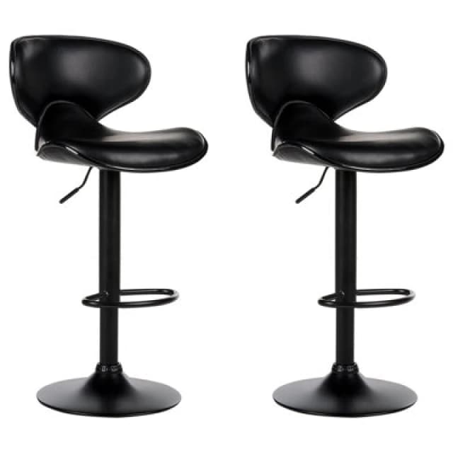 Beliani Set Of 2 Bar Chairs Conway Faux Leather Swivel Black