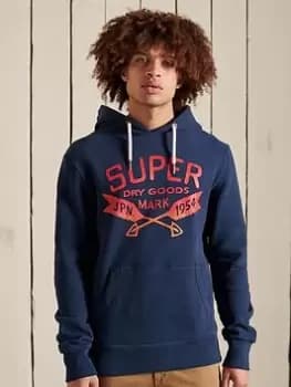 Superdry Script Style Workwear Hoodie - Navy, Size L, Men