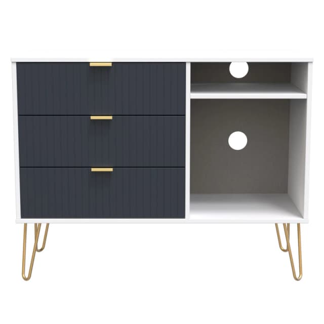 Linear Ready Assembled Matt Indigo & White Media Unit With 2 Shelves & 3 Drawers, (H)97Cm X (W)74Cm X (D)39.5Cm