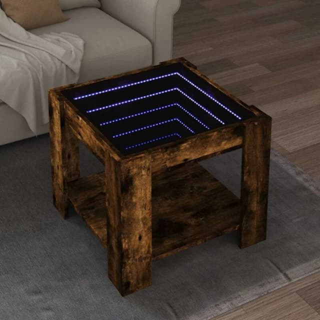 vidaXL Coffee Table with LED Smoked Oak 53x53x45cm Engineered Wood, Brown 847543