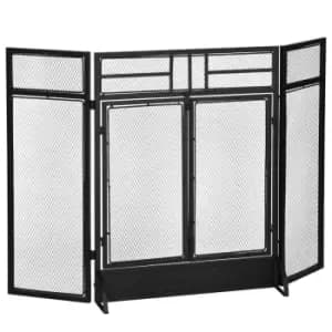 Homcom 3 Panel Folding Freestanding Fireplace Screen With Door Metal Mesh Black