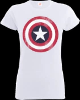 Marvel Avengers Assemble Captain America Distressed Shield Womens T-Shirt - White - L