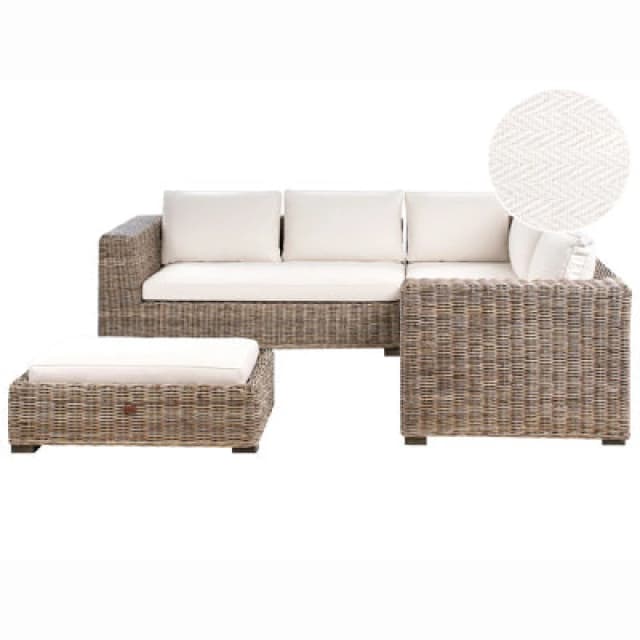 Beliani Garden Corner Sofa With Ottoman 5 Seater Rinella Rattan Grey