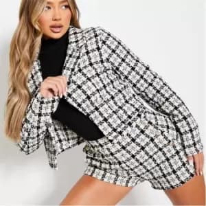 I Saw It First Boucle Tweed Double Breasted Cropped Blazer - Black
