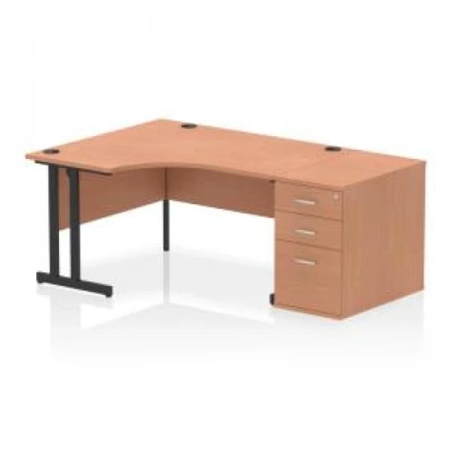 Impulse Impulse 1400mm Left Crescent Office Desk Beech Top Black Cantilever Leg Workstation 800 Deep Desk High Pedestal IWSLC148BCBCH