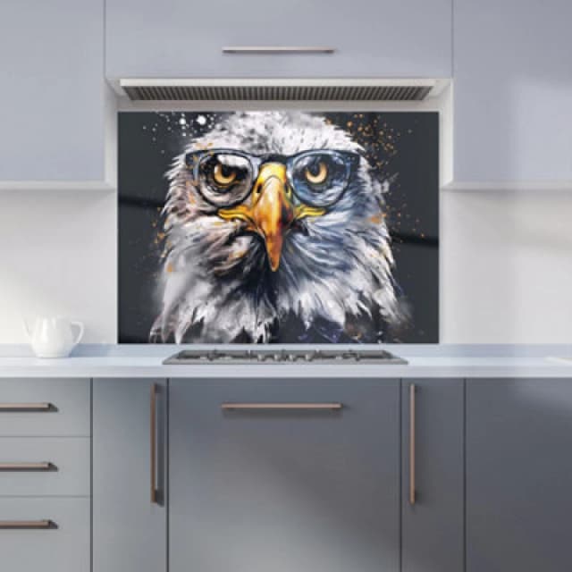 Warren Reed - Designer Eagle In Glasses Splashart Kitchen Splashback W900Mm X H650Mm, Multi WR00902-P453