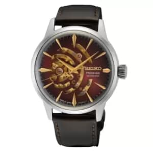 Seiko Presage Cocktail Time Star Bar 'Red Brick' Automatic Red Dial Black Leather Strap Limited Edition Mens Watch SSA457J1