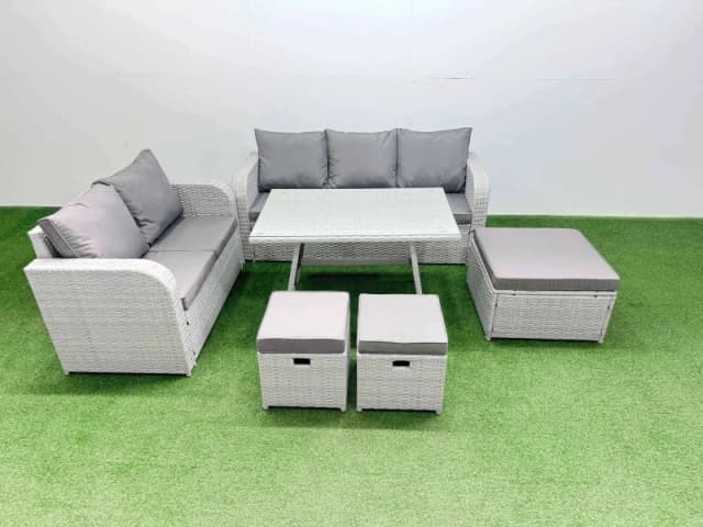 Fimous Rectangular Dining Table Sofa Set with 3 Stool Light Grey Light Grey Unisex