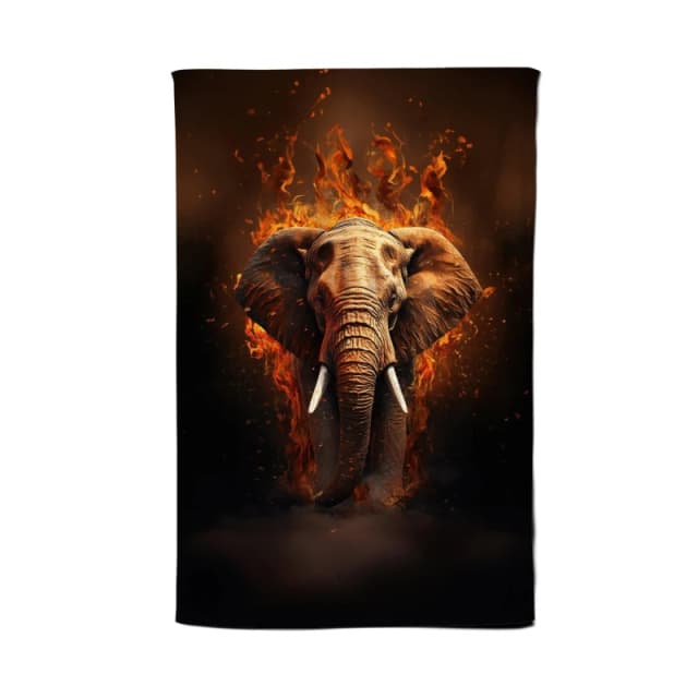 Warren Reed - Designer Splashart Elephant & fire Tea Towel in Orange Orange Unisex