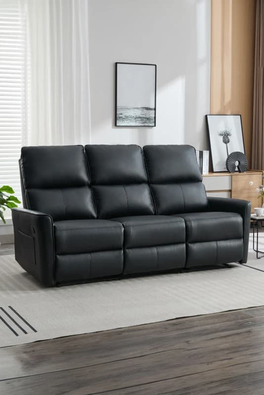 More4Homes Madrid 3 Seater Manual Air Leather Recliner Sofa Black