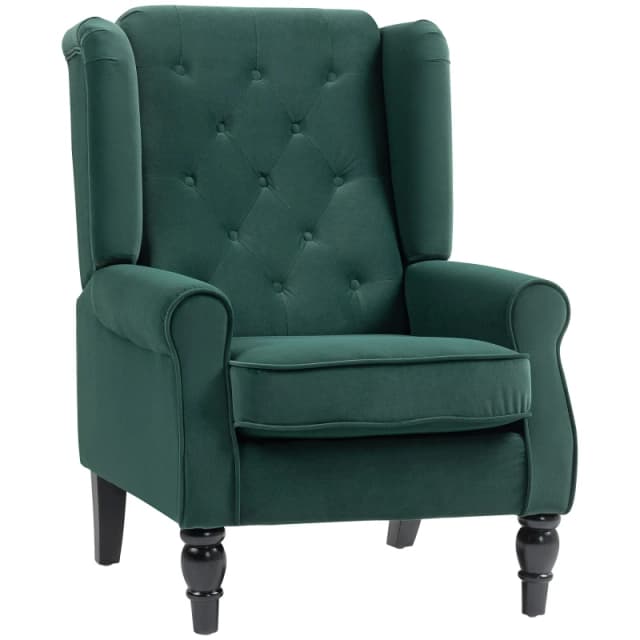 HOMCOM Accent Armchair Home Furniture Retro Tufted Club Fabric Green 833-695V72GN